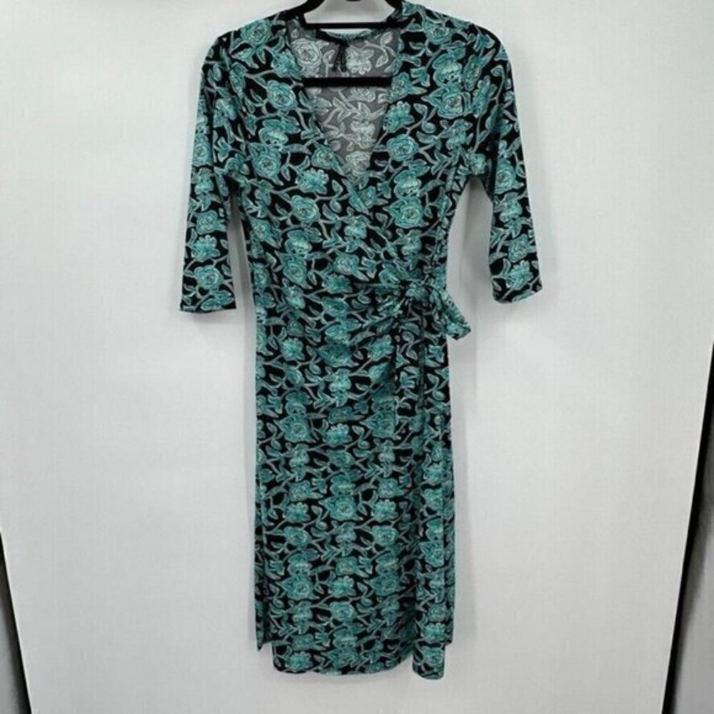 Lapis Womens Dress Small Floral Wrap Dress Stretchy V Neck Casual Tie Green